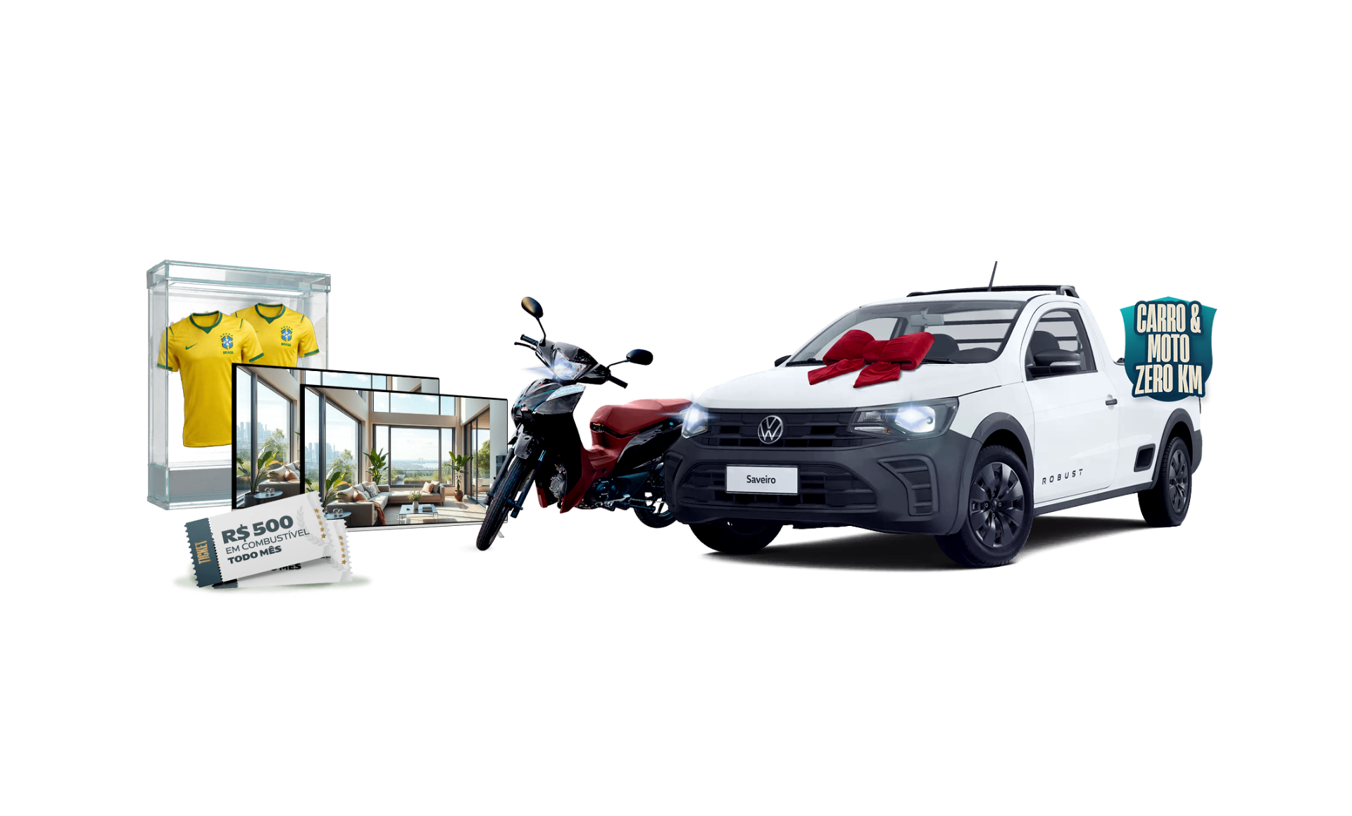 Prêmios: VW Saveiro, moto, TVs, camisas e vale-combustível